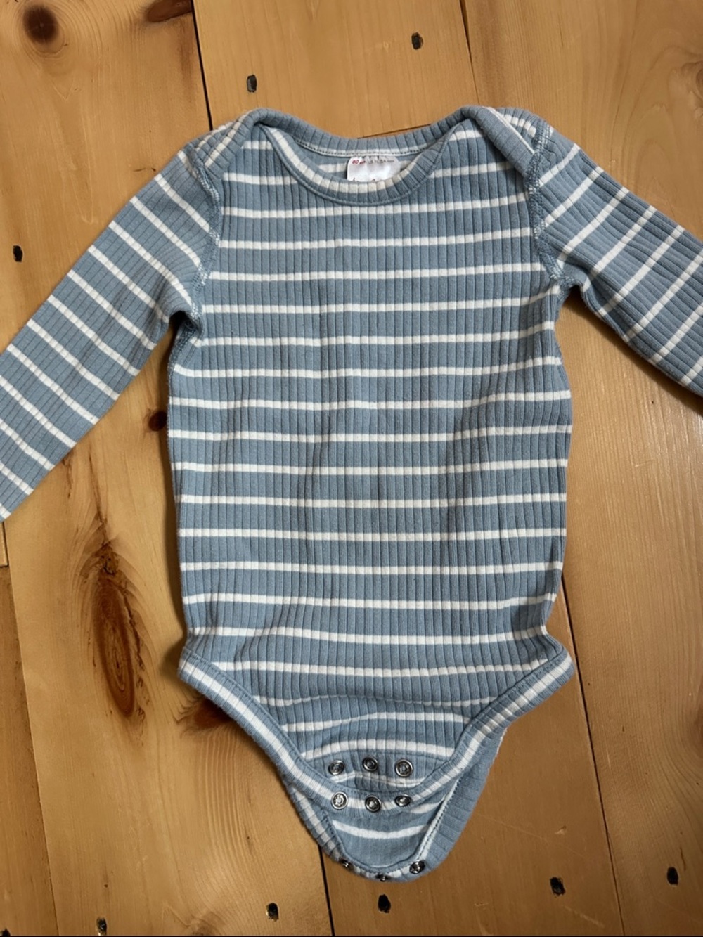 Hanna Andersson Striped Blue & White Ribbed Long Sleeve Baby Bodysuit 18-24mo